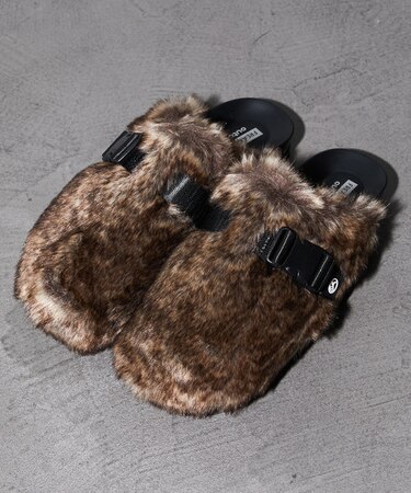 限定展開 FREAK'S STORE OUTDOORS/フリークスアウトドアーズ バックルストラップ ファーサンダル/レオパード/クロッグ