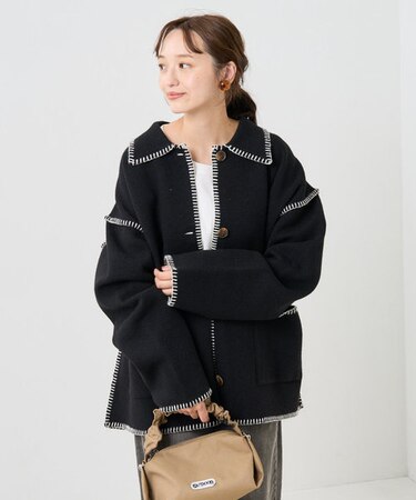 ブランケット ステッチ ニット ジャケット