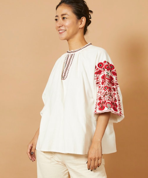 インドギャザースリーブ刺繍スモックブラウス｜フリークスストアの通販 
