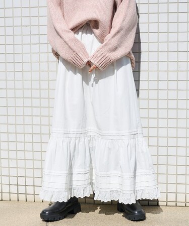 タック レース スカート/ティアードスカート