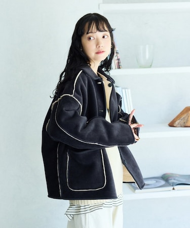 襟付き リバーシブル コーデュロイ ボア ジャケット