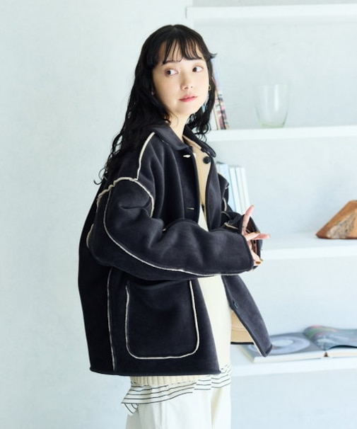 襟付き リバーシブル コーデュロイ ボア ジャケット