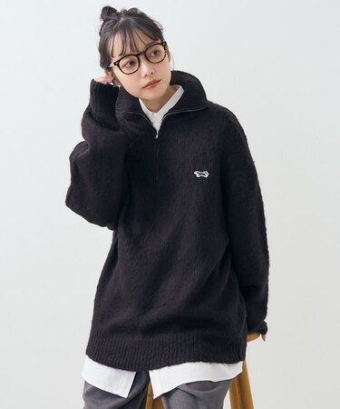 モヘアライク ハーフジップ/プルオーバーニット