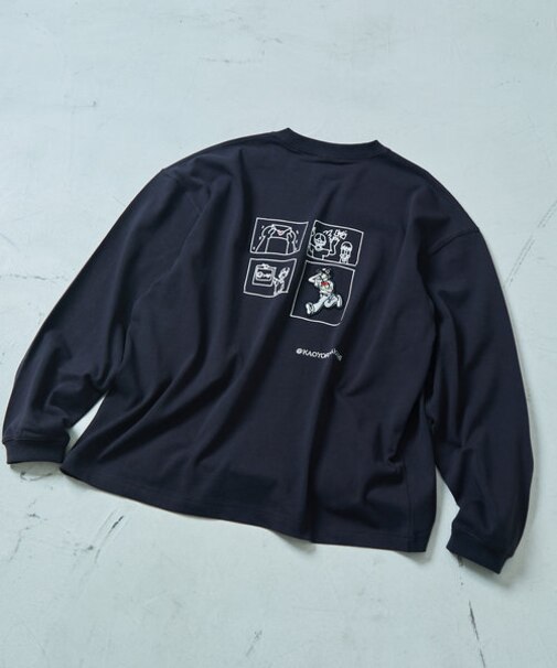 Four Cell Manga L/S/四コマ 漫画 ロングスリーブTシャツ/刺繍/バックプリント
