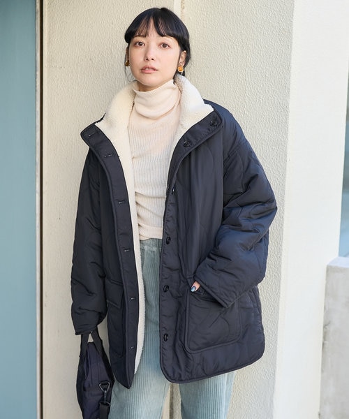 ハイネック リバーシブル ボア キルティングコート/2WAYコート