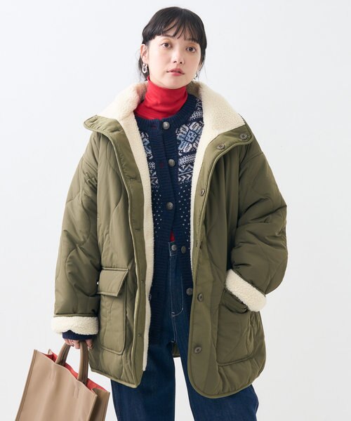 ハイネック リバーシブル ボア キルティングコート/2WAYコート