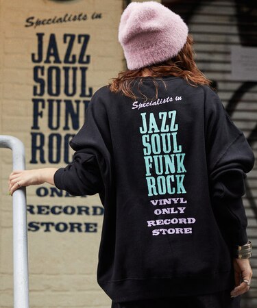 限定展開 Face Records×FREAK'S STORE/フェイスレコード 別注 ビッグシルエット バックプリント クルーネックスウェット