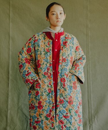 インドリバーシブルロングキルトコート