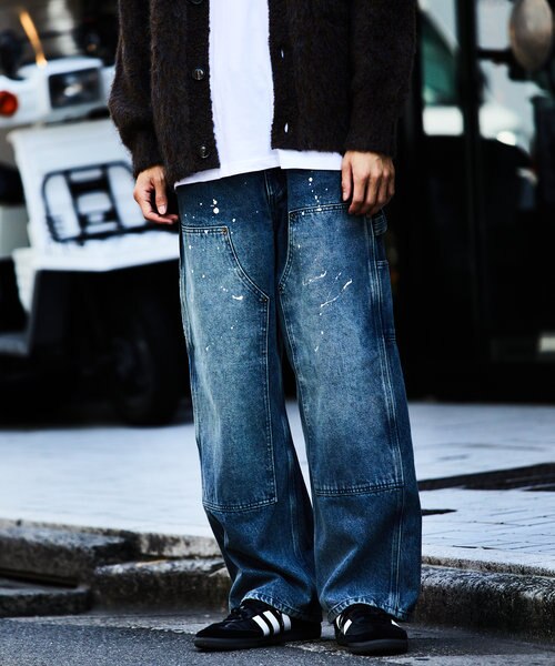 ダブルニーデニム ペンキ ストレートシルエット ワイド ダブルニー ペインターデニム/ビック