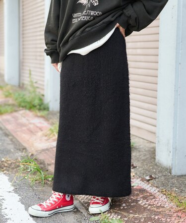 畦 シャギー ニットスカート/タイトスカート