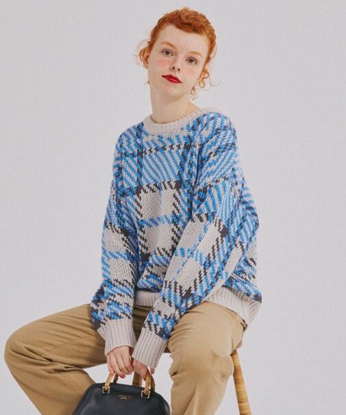 ビッグ チェック柄 ニット/ビッグシルエット プルオーバーニット