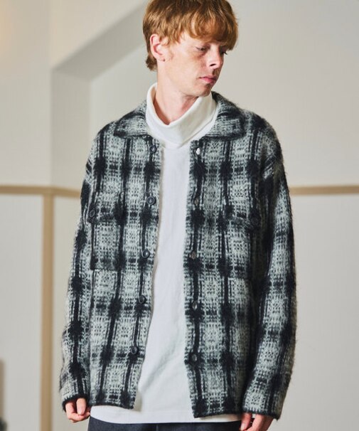 モヘアニット チェックシャツブルゾン