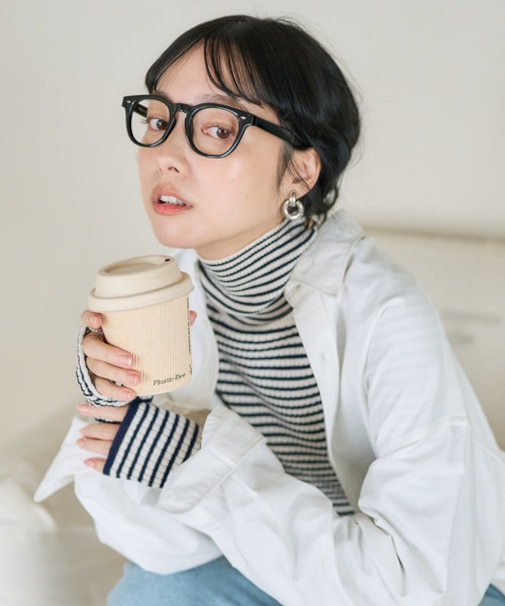 ウォッシャブル ボーダー タートルネックニット/洗えるニット