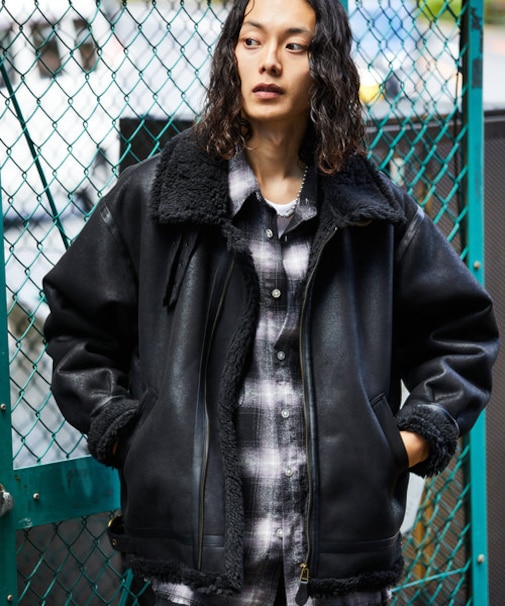 別注 ビックシルエット フェイクムートン B-3ジャケット/フライトジャケット/ミリタリー/ムートンジャケット/ボアジャケット