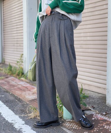 ウーリー タックワイドパンツ