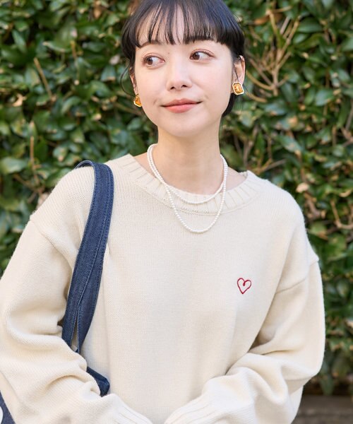 ワンポイント ハート ベーシックニットプルオーバー｜フリークスストア