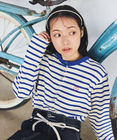 ワンポイント ハート刺繍 コンパクトカーディガン