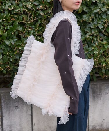 チュール シャーリングトート/トートバッグ