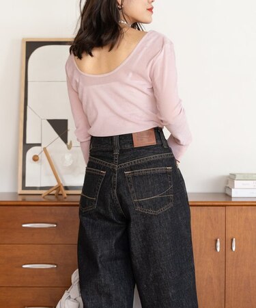 シアー ベロア調 バックオープントップス