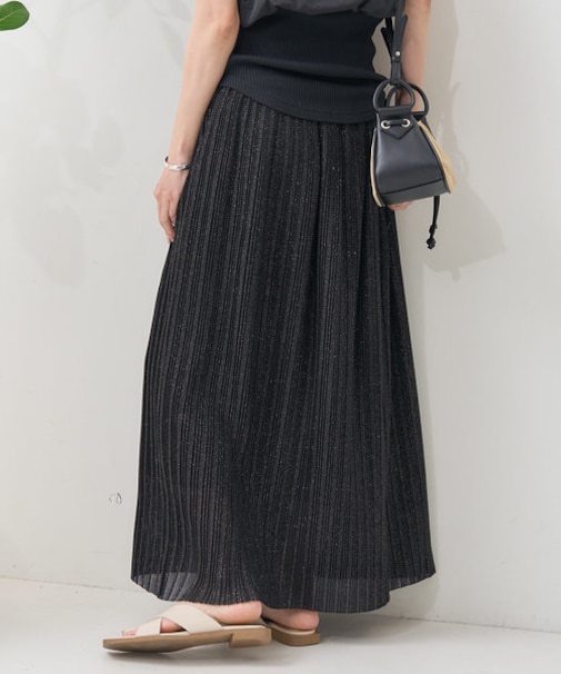 シアー シャイニーラメプリーツ スカート