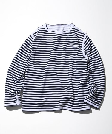 Boat Neck Horizontal  Stripe french terry Long Sleeve Tee 【価格差異のため販売停止】