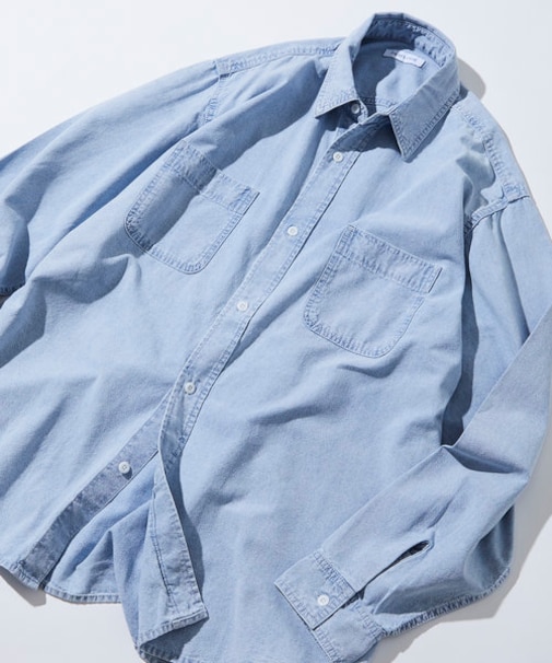 リラックスフィット シャンブレー レギュラーカラーシャツ ロングスリーブ/長袖シャツ/デニムシャツ
