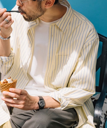 リラックスフィット カラーストライプ ロングスリーブ レギュラーカラーシャツ