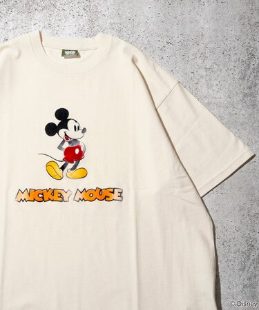 DISNEY/ディズニー ミッキーマウス フロッキープリント ショートスリーブTシャツ/半袖/リラックスフィット