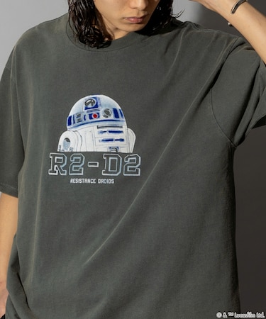 STARWARS/スターウォーズ R2-D2 フロッキープリント ショートスリーブTシャツ/半袖