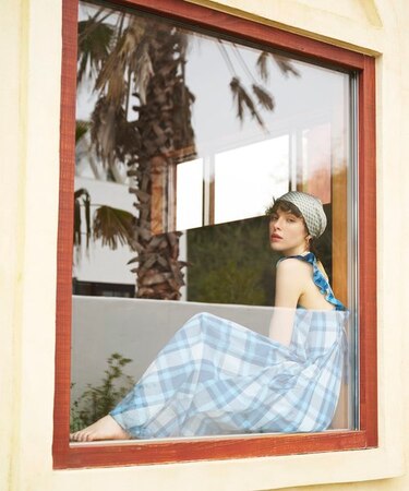 インド チェック柄 フリルキャミワンピース