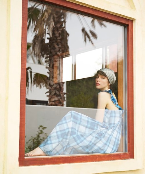 インド チェック柄 フリルキャミワンピース