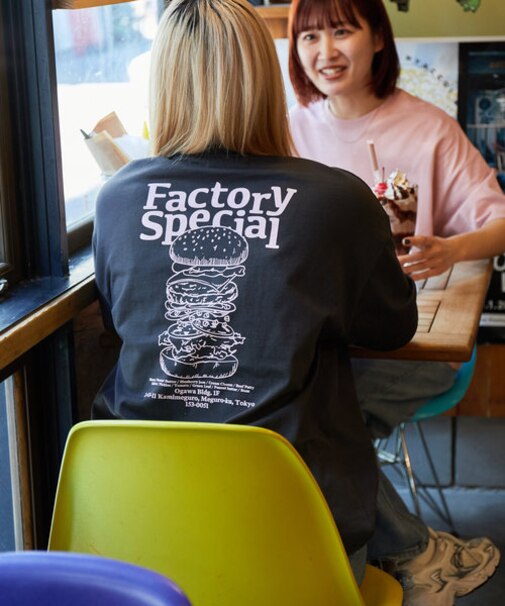 限定展開 Burger Factory×FREAK'S STORE/バーガーファクトリー 別注 ビッグシルエット バックプリント クルーネックTシャツ
