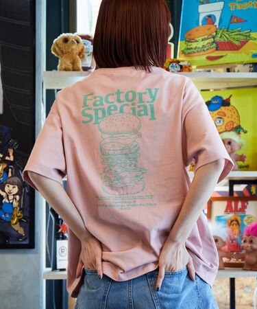 限定展開 Burger Factory×FREAK'S STORE/バーガーファクトリー 別注 ビッグシルエット バックプリント クルーネックTシャツ