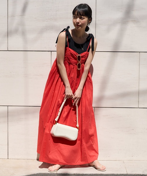 週末限定お値下げです。MAISON SPECIAL レッドキャミワンピース インド ギャザーキャミワンピース/リボンキャミワンピース｜フリークス