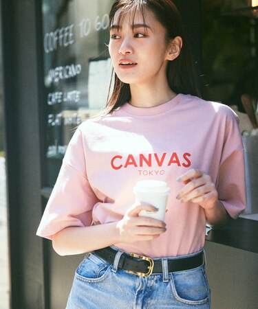 限定展開 CANVAS TOKYO×FREAK'S STORE/キャンバストウキョウ 別注 ビッグシルエット フロントロゴ クルーネックTシャツ