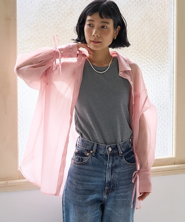 シアーワッシャーシャツ/袖リボン シアーシャツ