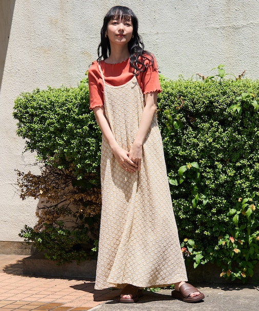 フラワーストレッチ レースキャミワンピース