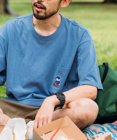 別注 キャップ刺繍 クルーネック ポケットTシャツ