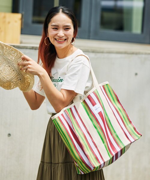 STRIPE TOTE BAG L / インド ストライプ トートバッグ L｜フリークス