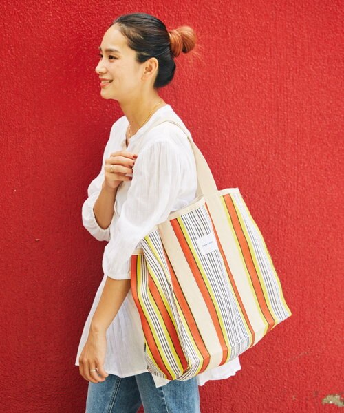 RUE DE VERNEUILパリBrandランダムストライプトートバッグ(L) STRIPE TOTE BAG L / インド ストライプ トートバッグ L