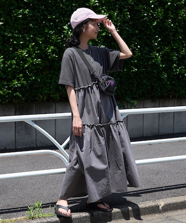 裾フリル ピグメントワンピース/Tシャツワンピース