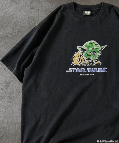 STARWARS/スターウォーズ ヨーダ フロッキー加工 ショートスリーブ クルーネックTシャツ/リラックスフィット