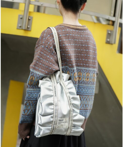 別注 フェイクレザー フリルシューズバッグ