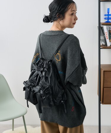 別注 フェイクレザー リボンナップザック / 巾着リュック