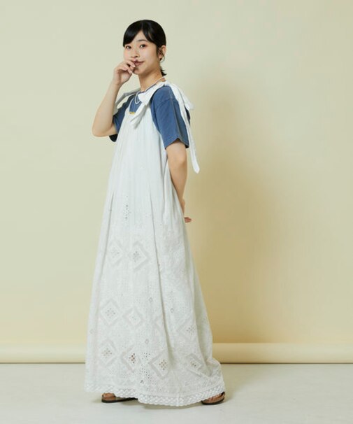 カットワーク刺繍 ビッグリボン キャミソールワンピース ドレス