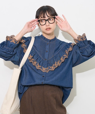 デニム フリル刺繍シャツ/ブラウス｜フリークスストアの通販｜&mall 