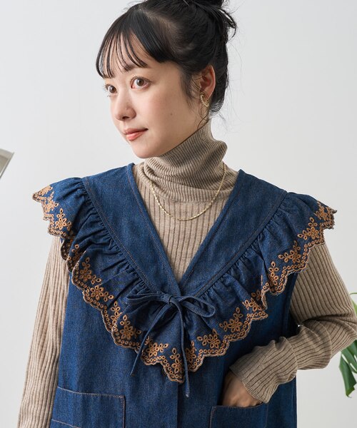 最終値下げ　FREAK'S STORE デニム ベスト フリル デニムフリルカラー刺繍ベスト｜フリークスストアの通販｜&mall