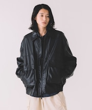 リラックスフィット フェイクレザー ジップアップ ブルゾン