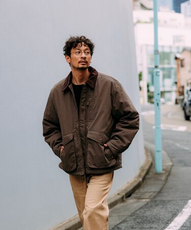 襟コーデュロイ切り替え コットンナイロンブルゾン/フィッシング 