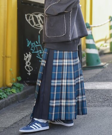 Combination Fashion Maxi Kilt/コンビネーション ファッション マキシ キルト/チェック ロングスカート